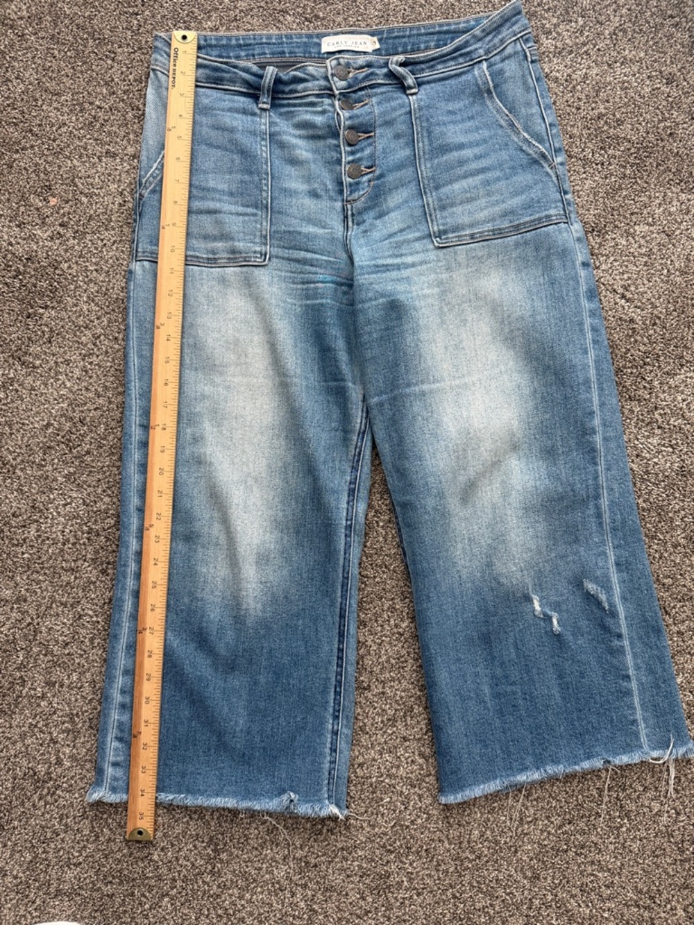 Carly Jean Los Angeles Washed Blue High-Rise Cropped Hendrix Wide Leg Jeans